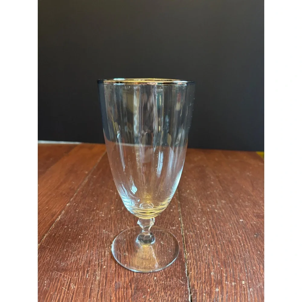 Lenox Crystal Iced Tea Glass Silver Rim Footed Hexagonal Stem 7 inch